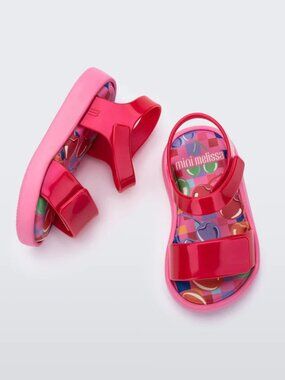 Mini Melissa Jump Velcro Straps Pink & Pearly Red Sandal